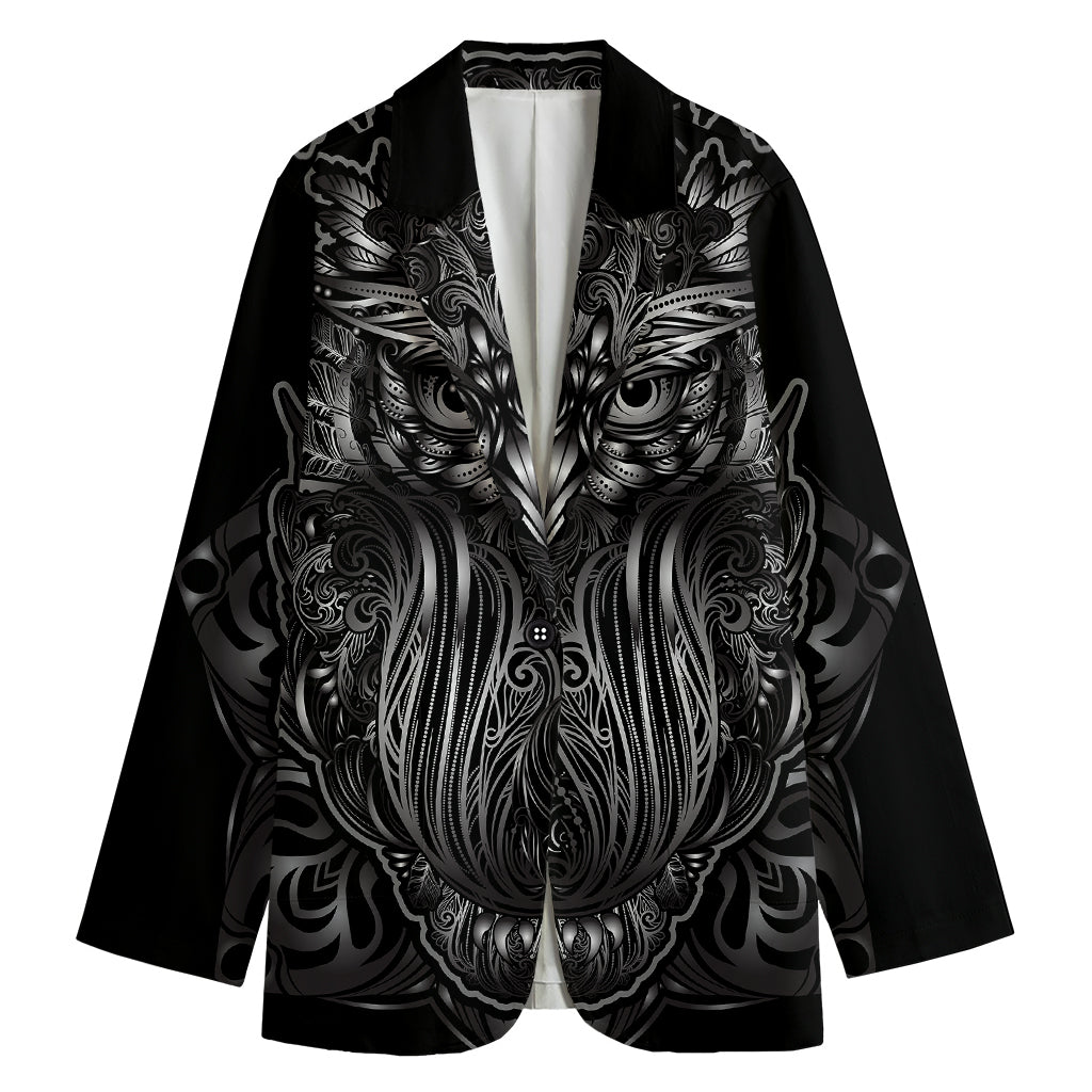 Sliver Spiritual Owl Print Women's Cotton Blazer