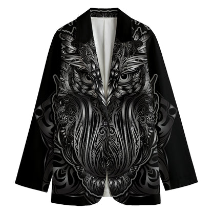 Sliver Spiritual Owl Print Women's Cotton Blazer
