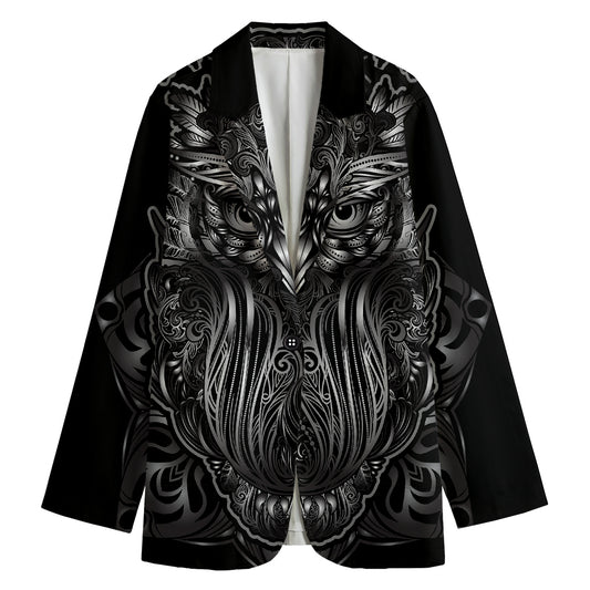 Sliver Spiritual Owl Print Women's Cotton Blazer