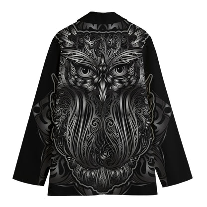 Sliver Spiritual Owl Print Women's Cotton Blazer