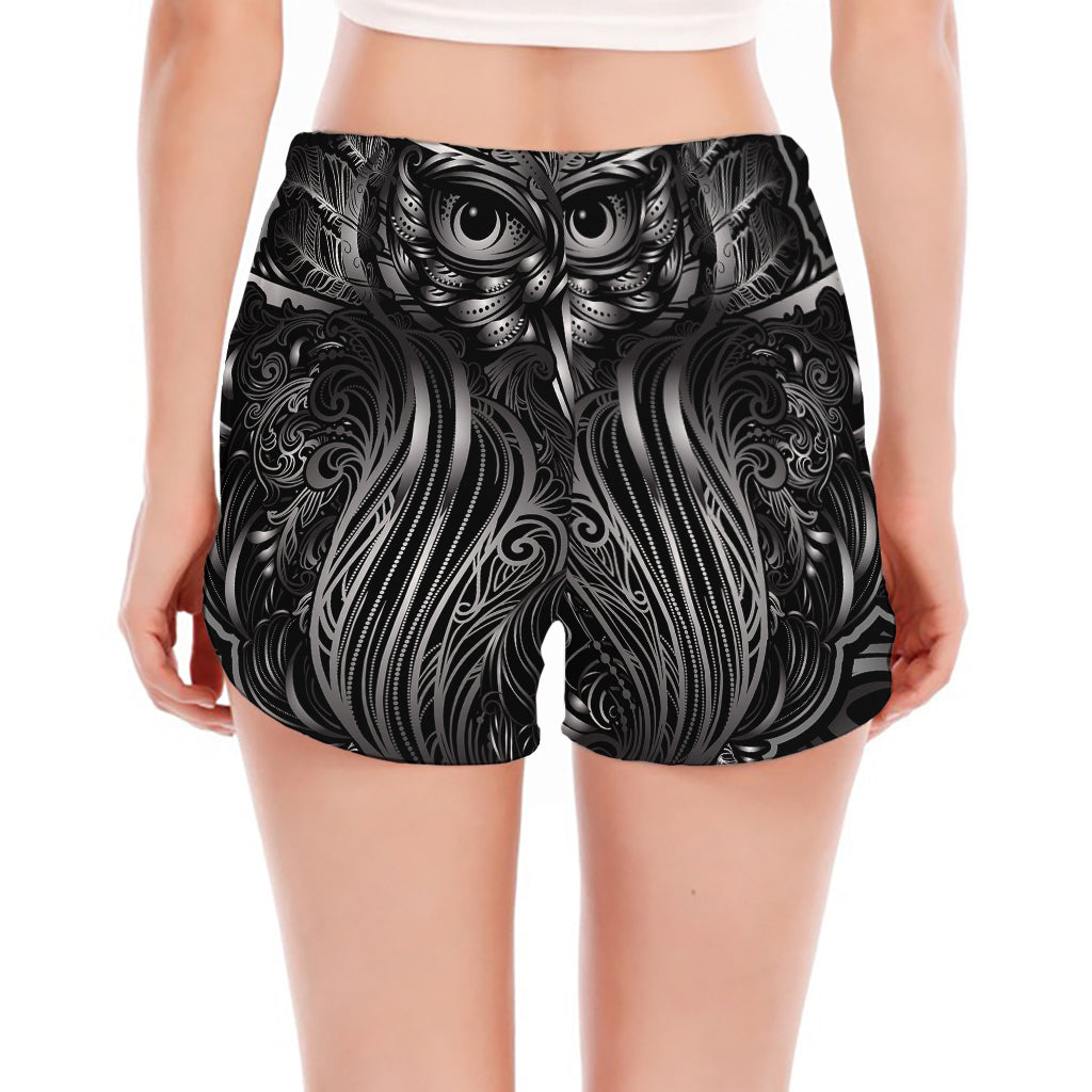 Sliver Spiritual Owl Print Women's Split Running Shorts