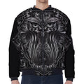 Sliver Spiritual Owl Print Zip Sleeve Bomber Jacket