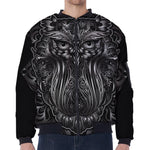 Sliver Spiritual Owl Print Zip Sleeve Bomber Jacket