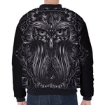 Sliver Spiritual Owl Print Zip Sleeve Bomber Jacket