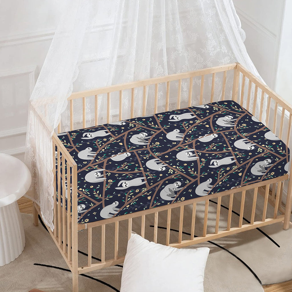 Sloth Family Pattern Print Baby Crib Sheet