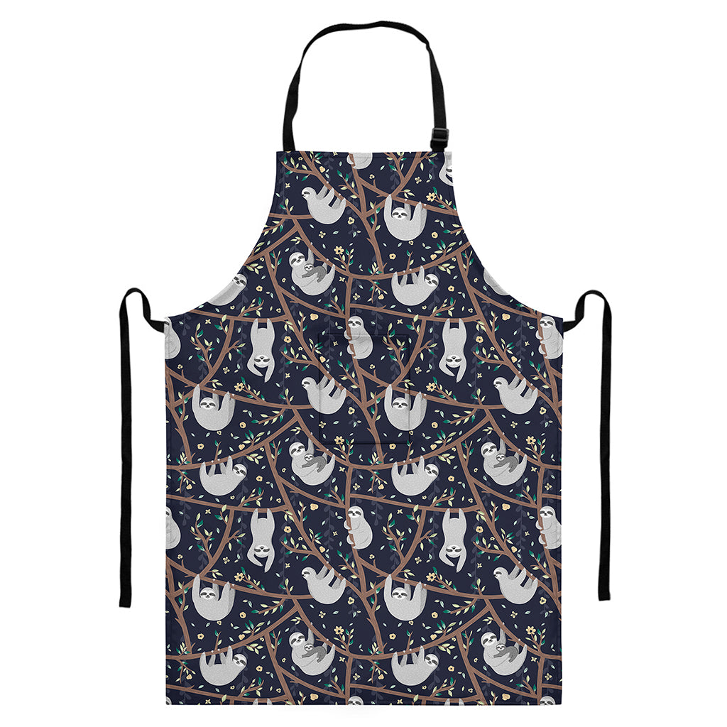Sloth Family Pattern Print Bib Apron With Pocket