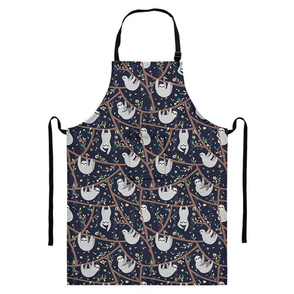 Sloth Family Pattern Print Bib Apron With Pocket