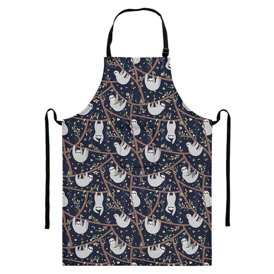 Sloth Family Pattern Print Bib Apron With Pocket