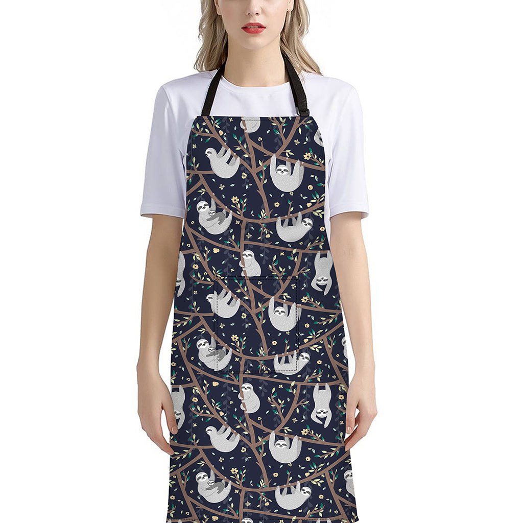 Sloth Family Pattern Print Bib Apron With Pocket
