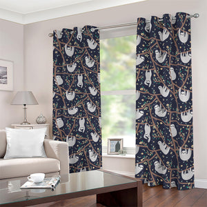 Sloth Family Pattern Print Blackout Grommet Curtains