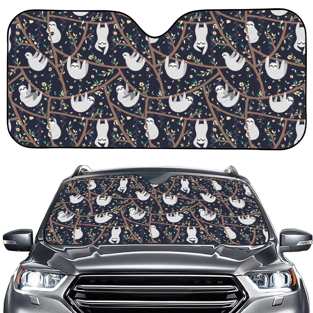 Sloth Family Pattern Print Car Windshield Sun Shade