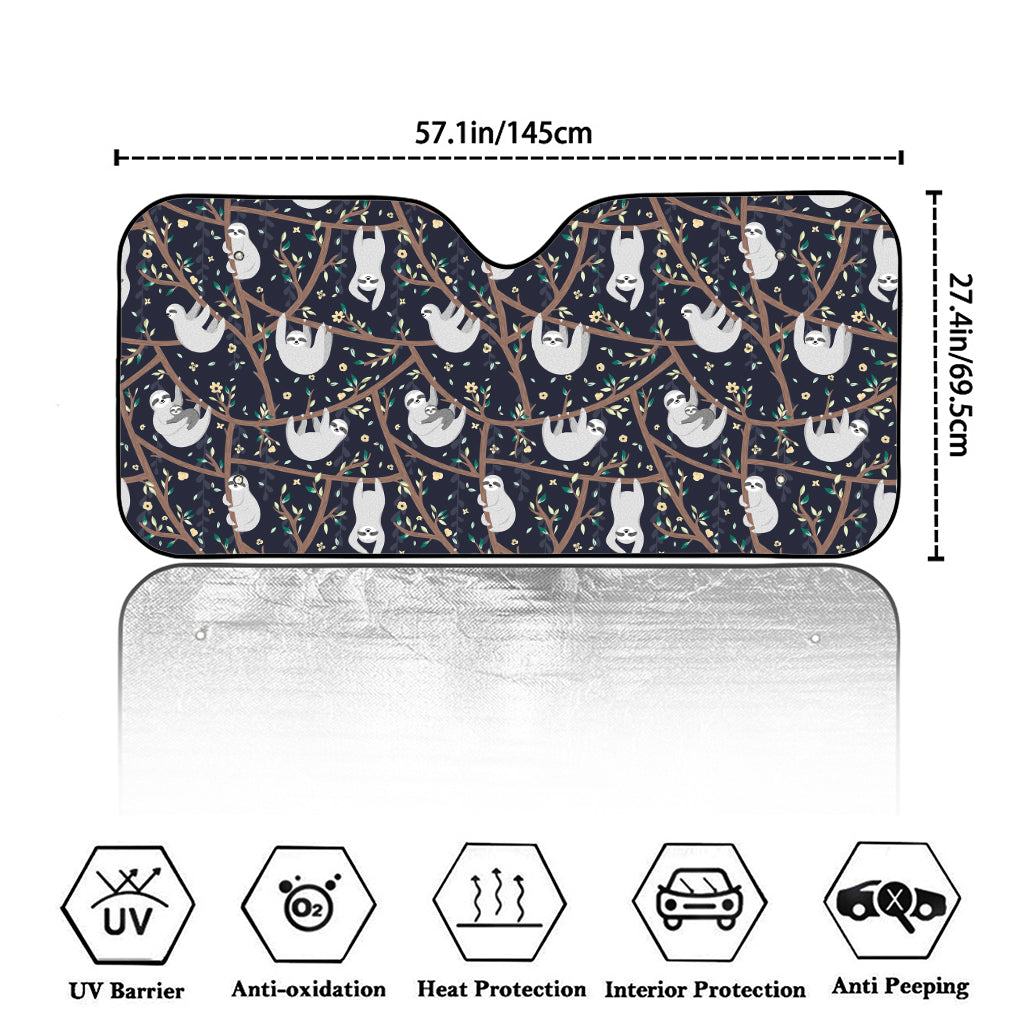 Sloth Family Pattern Print Car Windshield Sun Shade