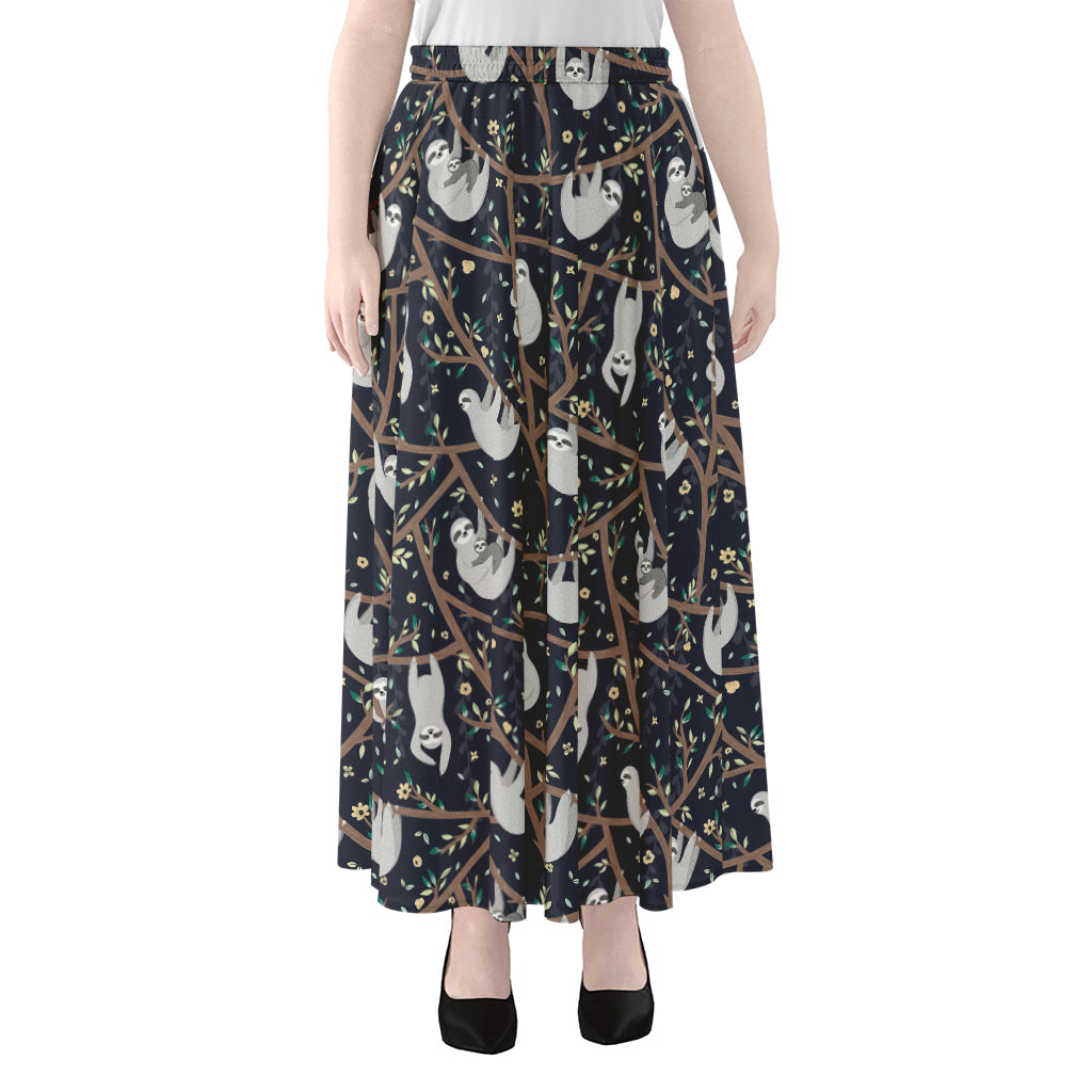 Sloth Family Pattern Print Chiffon Maxi Skirt