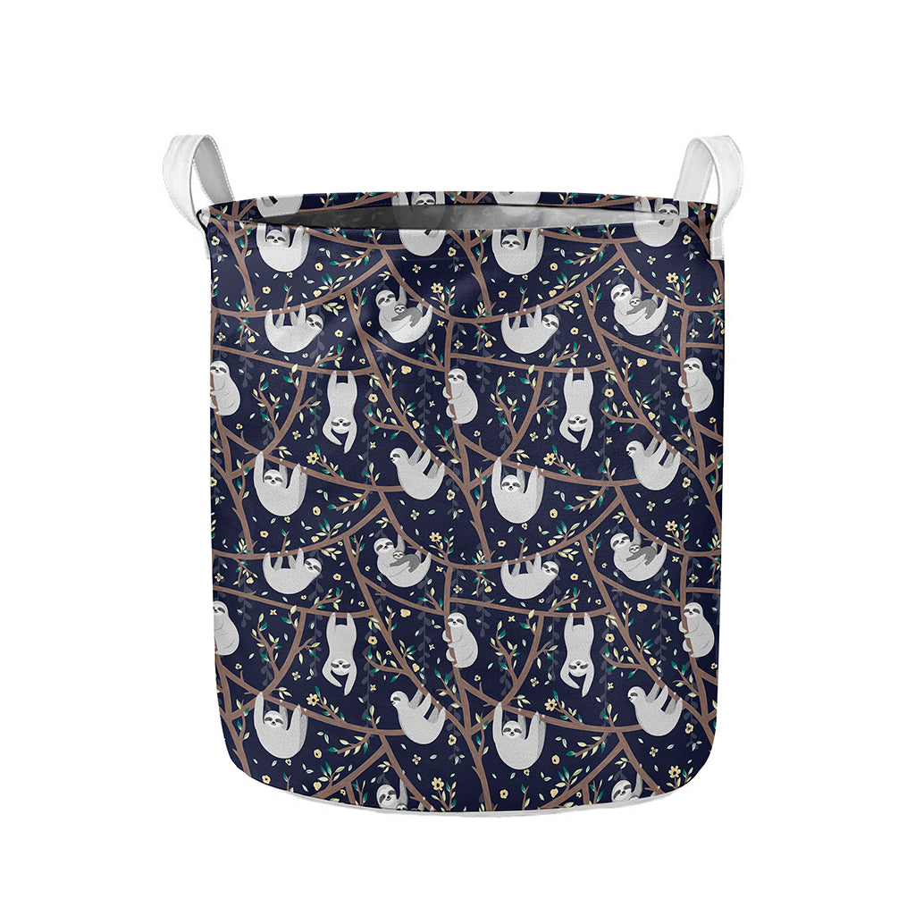 Sloth Family Pattern Print Collapsible Laundry Basket