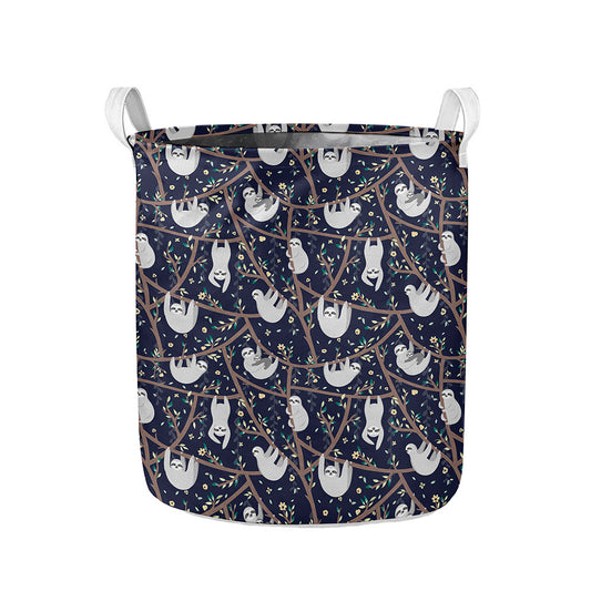 Sloth Family Pattern Print Collapsible Laundry Basket