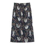 Sloth Family Pattern Print Cotton Front Slit Maxi Skirt