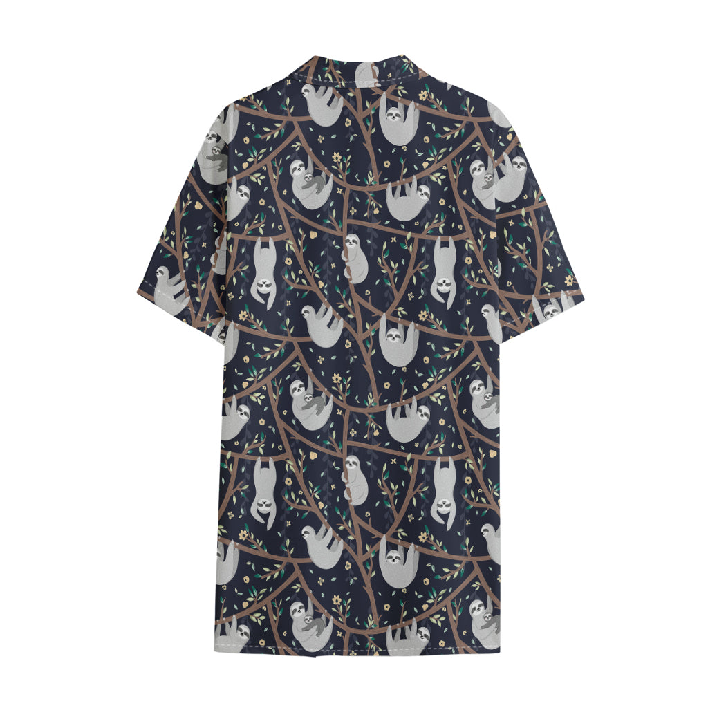 Sloth Family Pattern Print Cotton Hawaiian Shirt