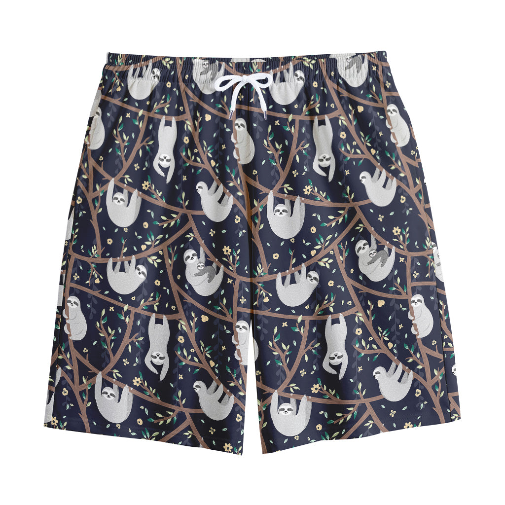 Sloth Family Pattern Print Cotton Shorts