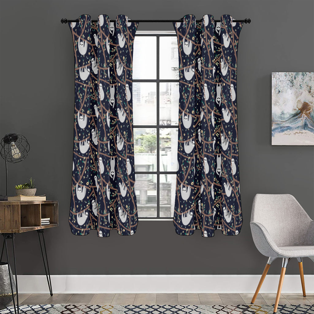 Sloth Family Pattern Print Curtain