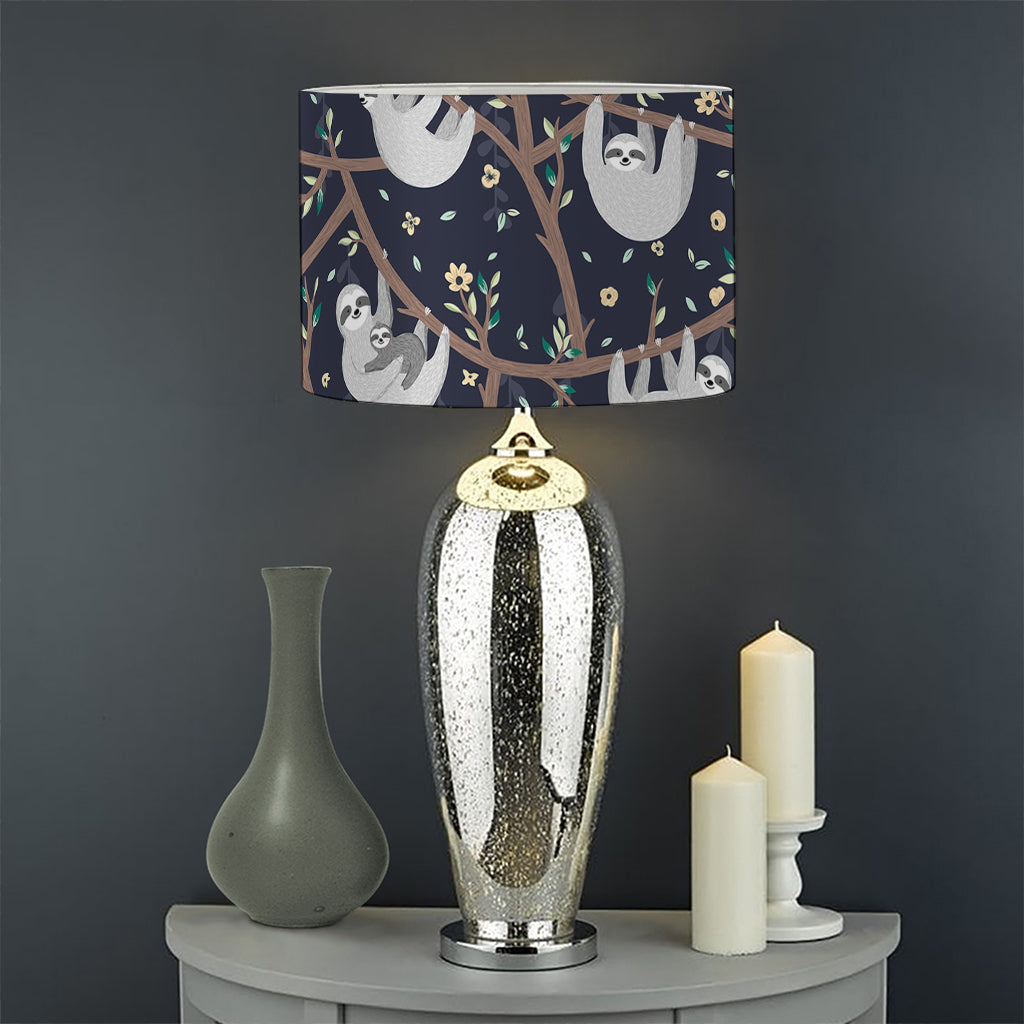 Sloth Family Pattern Print Drum Lamp Shade