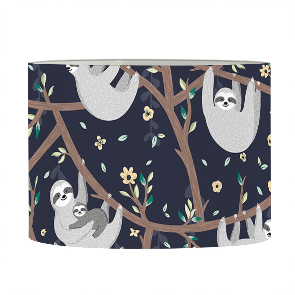 Sloth Family Pattern Print Drum Lamp Shade