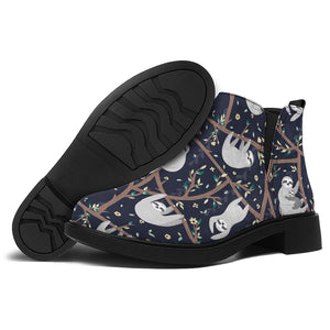 Sloth Family Pattern Print Flat Ankle Boots