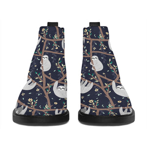 Sloth Family Pattern Print Flat Ankle Boots