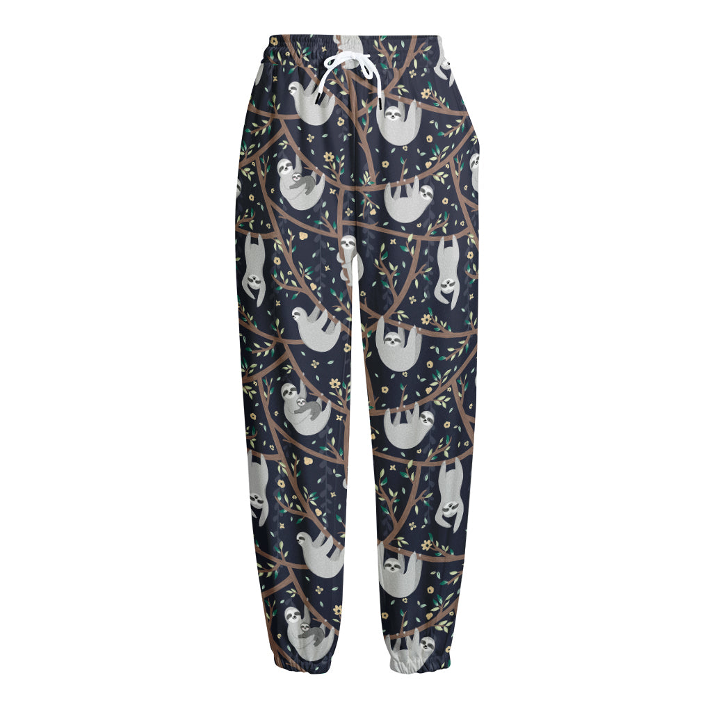 Sloth Family Pattern Print Fleece Lined Knit Pants