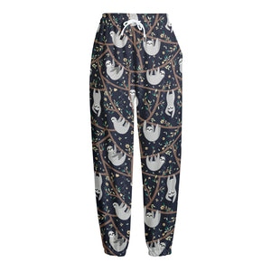 Sloth Family Pattern Print Fleece Lined Knit Pants