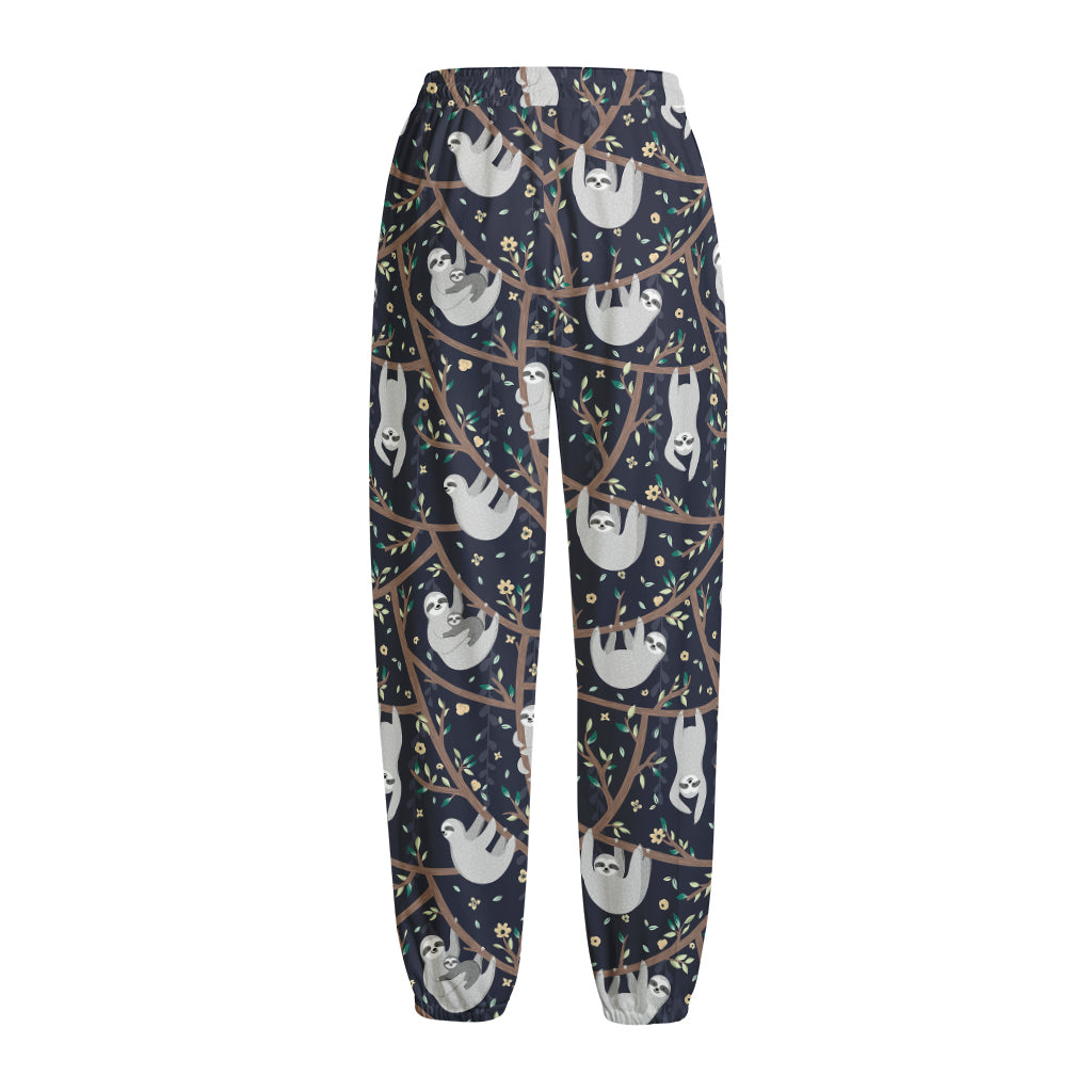 Sloth Family Pattern Print Fleece Lined Knit Pants