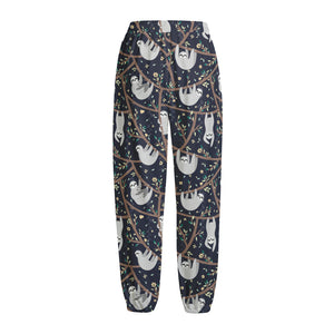 Sloth Family Pattern Print Fleece Lined Knit Pants