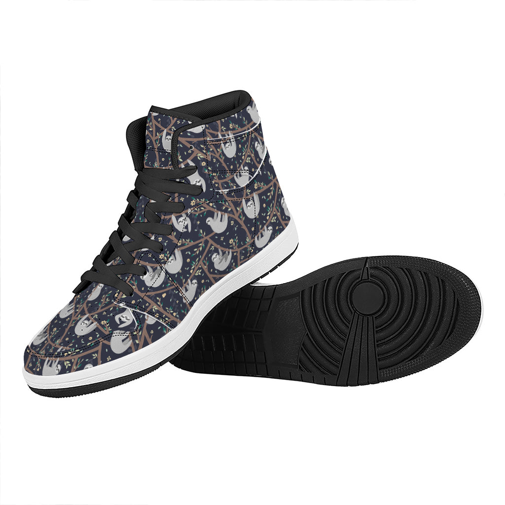 Sloth Family Pattern Print High Top Leather Sneakers