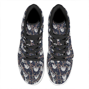 Sloth Family Pattern Print High Top Leather Sneakers