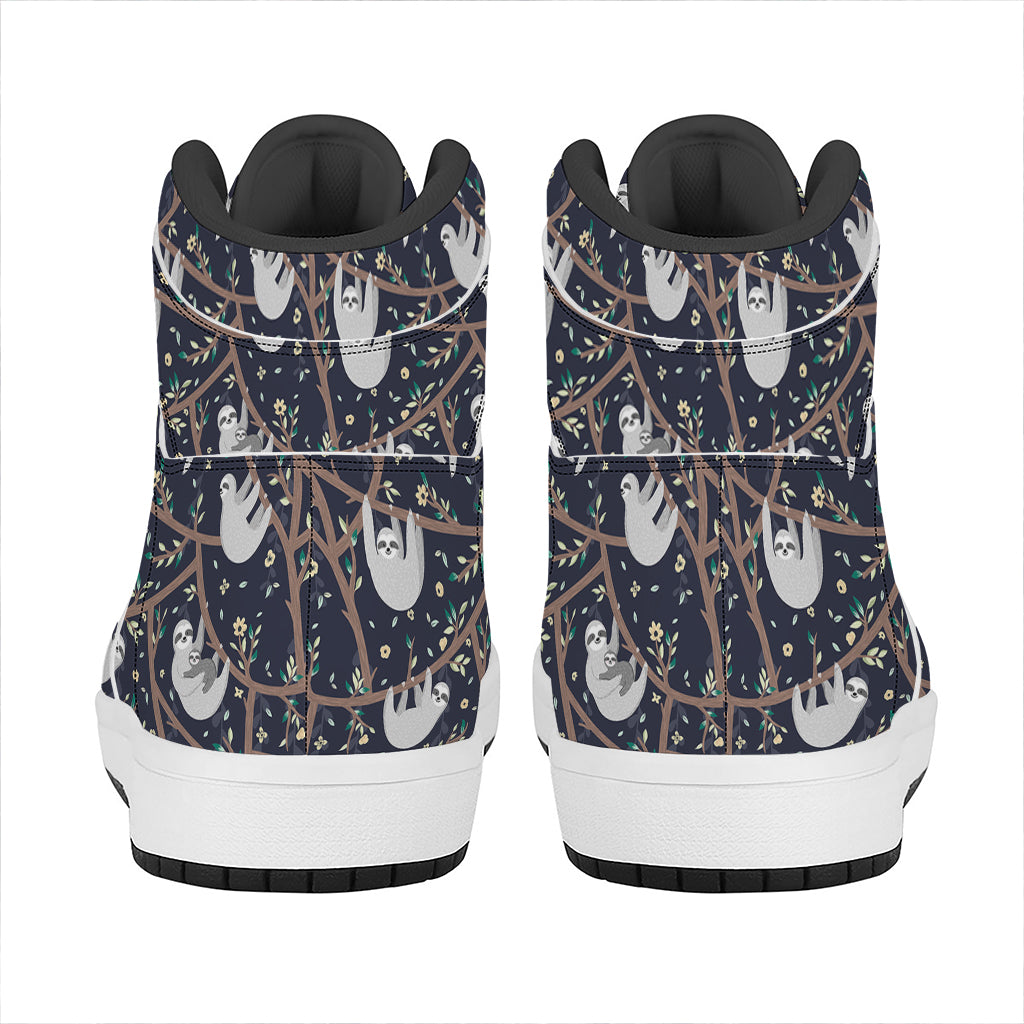 Sloth Family Pattern Print High Top Leather Sneakers