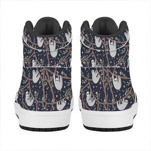 Sloth Family Pattern Print High Top Leather Sneakers