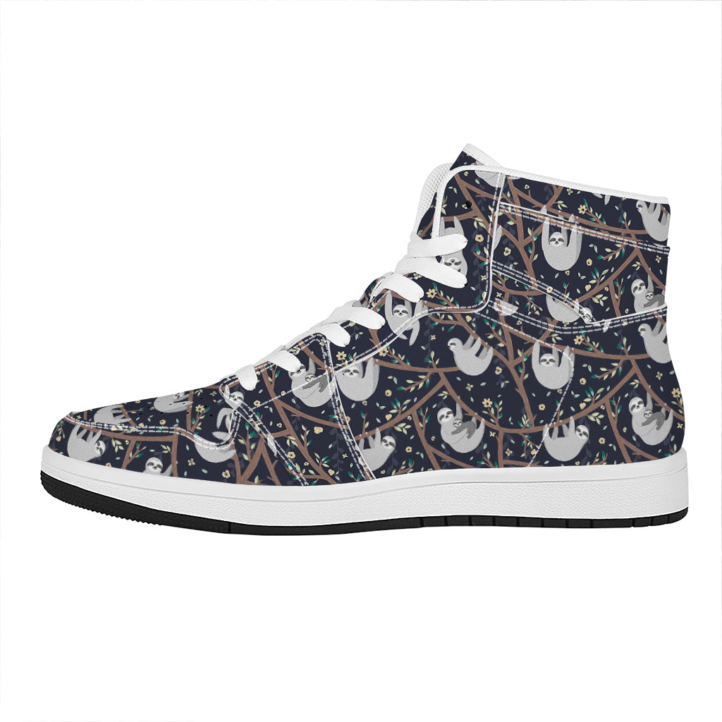 Sloth Family Pattern Print High Top Leather Sneakers