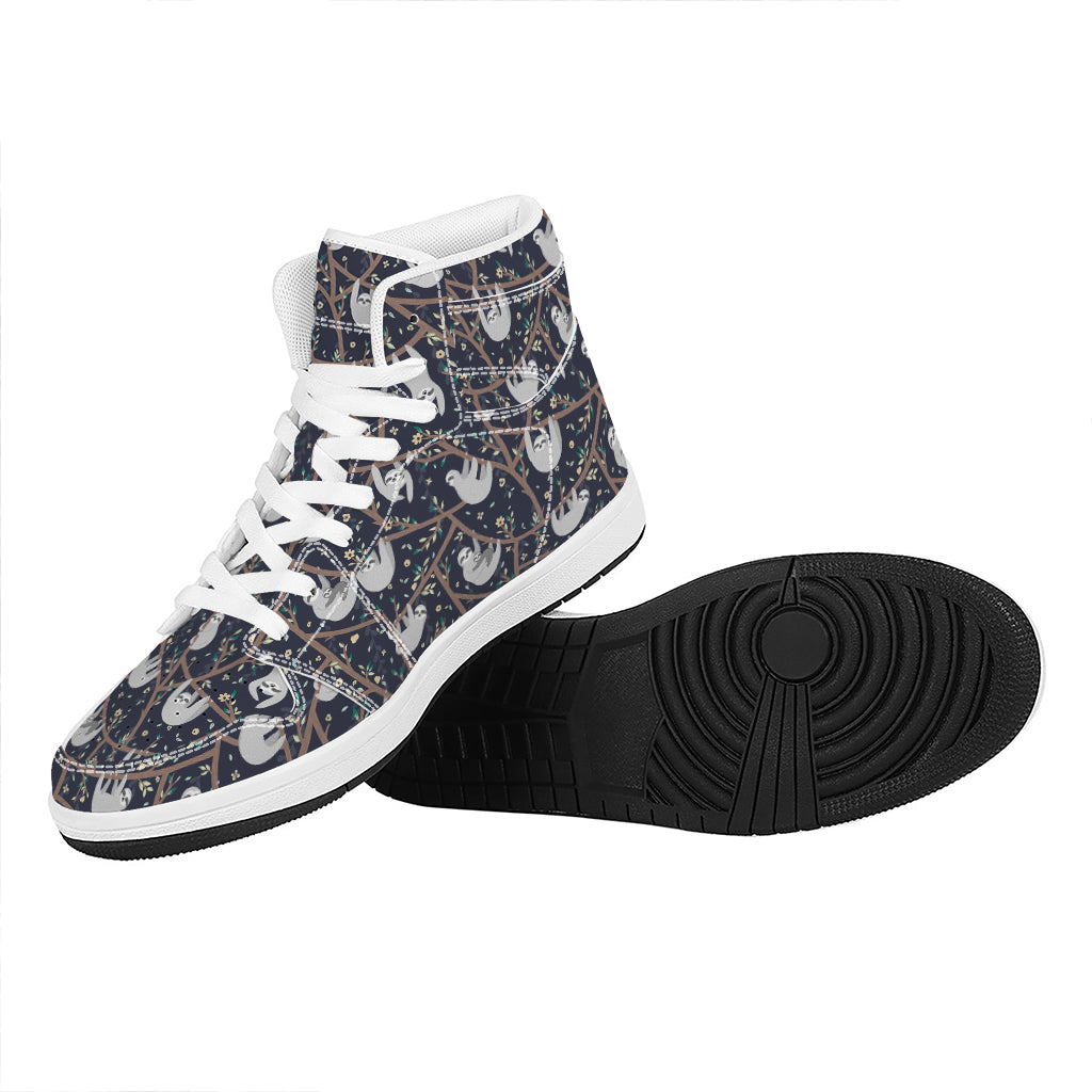 Sloth Family Pattern Print High Top Leather Sneakers