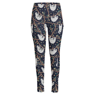 Sloth Family Pattern Print High-Waisted Pocket Leggings