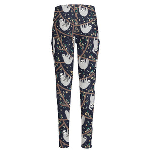 Sloth Family Pattern Print High-Waisted Pocket Leggings