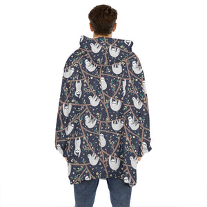 Sloth Family Pattern Print Hoodie Blanket