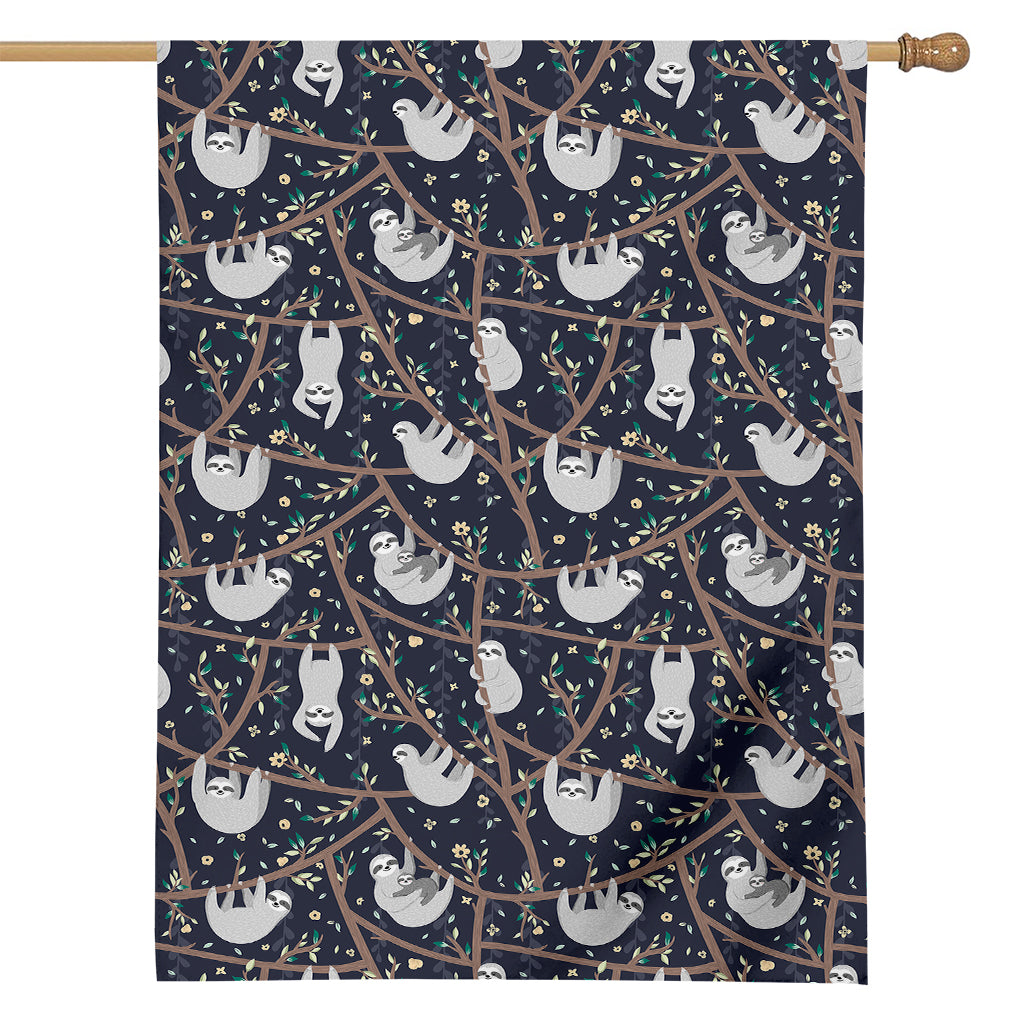 Sloth Family Pattern Print House Flag