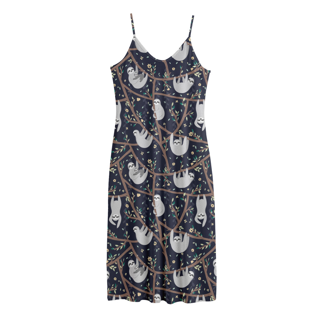 Sloth Family Pattern Print Jersey Midi Cami Dress