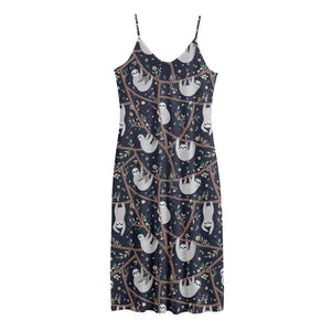 Sloth Family Pattern Print Jersey Midi Cami Dress