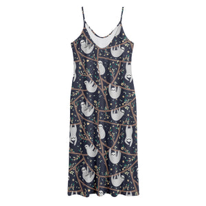 Sloth Family Pattern Print Jersey Midi Cami Dress