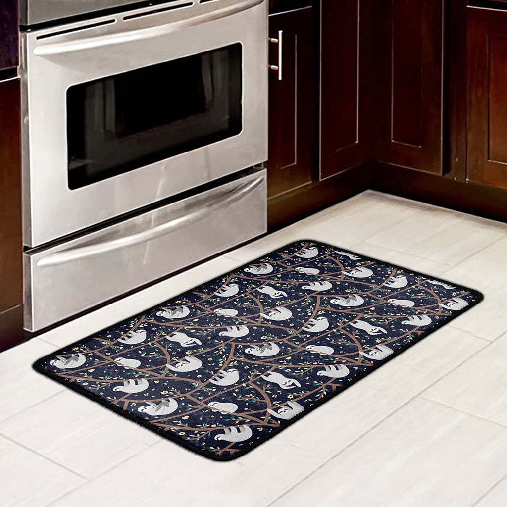 Sloth Family Pattern Print Kitchen Mat