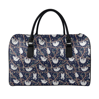 Sloth Family Pattern Print Leather Duffle Bag