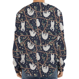 Sloth Family Pattern Print Long Sleeve Baseball Jersey