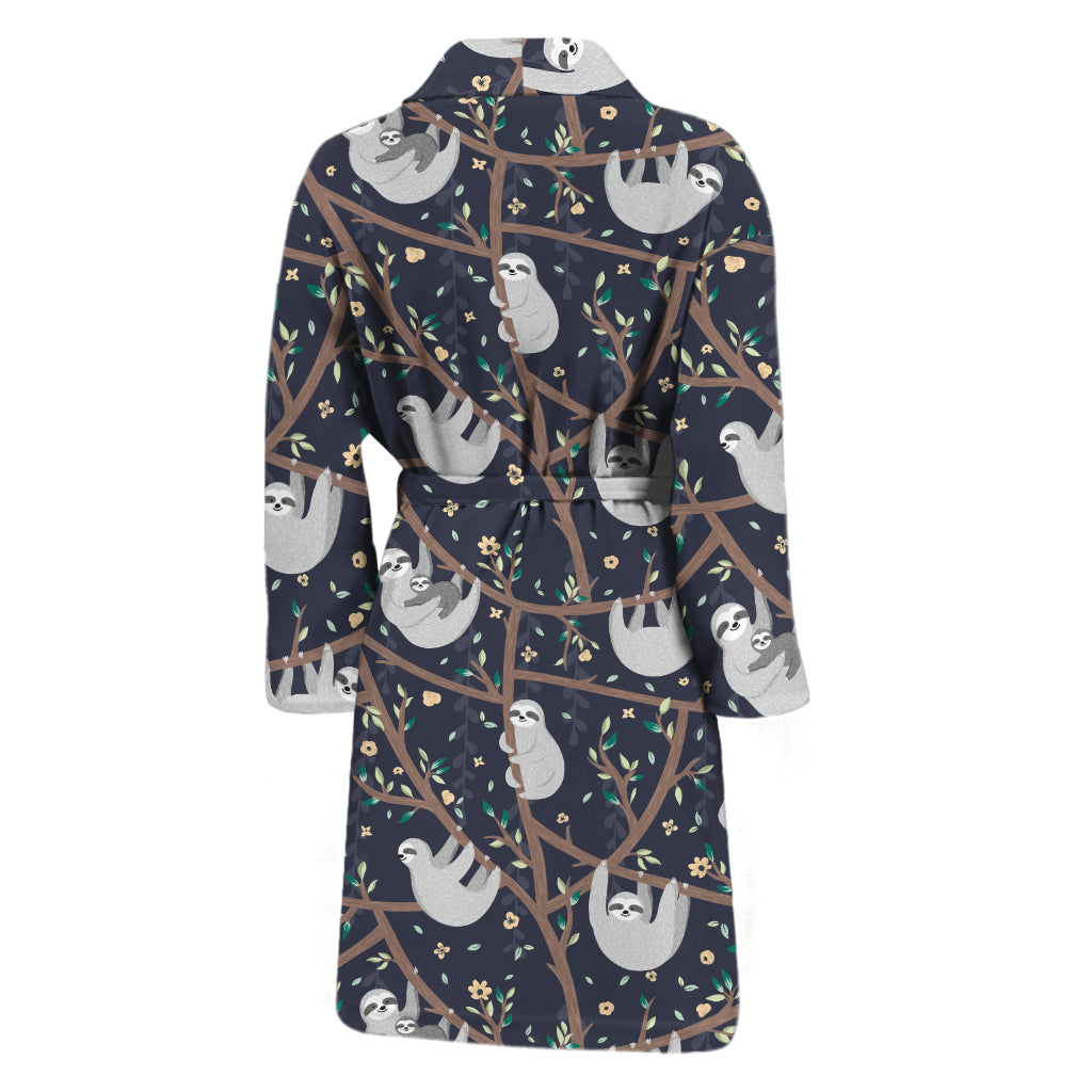 Sloth Family Pattern Print Men's Bathrobe