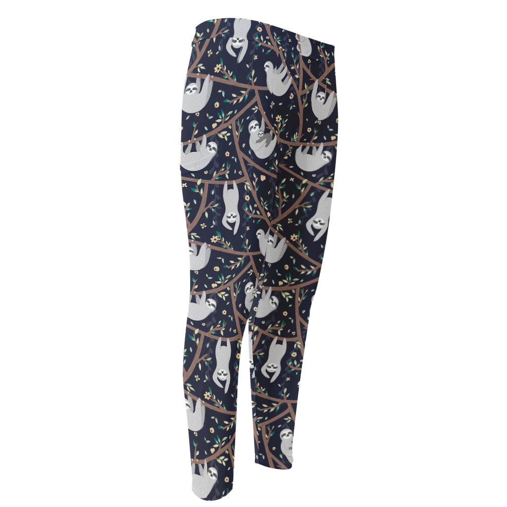 Sloth Family Pattern Print Men's Compression Pants