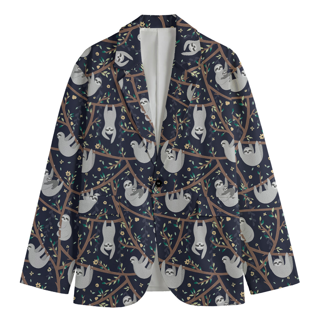 Sloth Family Pattern Print Men's Cotton Blazer